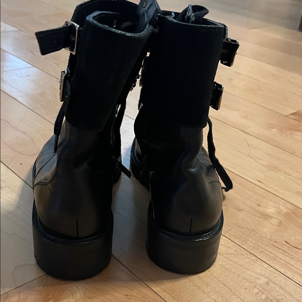 Rare Rene Caovilla Black Crystal Embellished Suede Combat Boots Size 38.5 - Picture 10 of 16